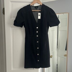 Lumiere Black Mini Dress with Button Detail